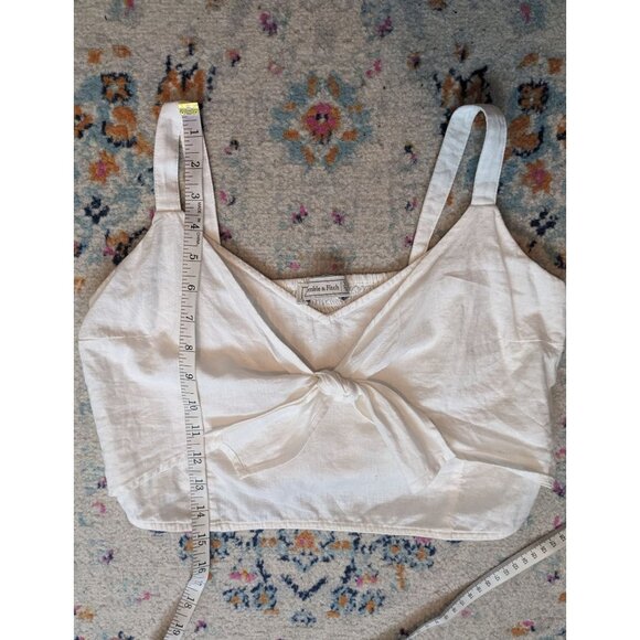 Abercrombie & Fitch White Linen and Cotton Blend Smocked Tie-Front Crop Top - XL - Picture 5 of 8